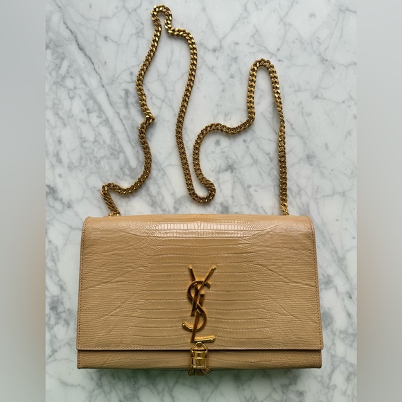 YSL - KATE MEDIUM TASSEL IN CROCODILE-EMBOSSED LEATHER BAG DARK BEIGE - Picture 8 of 12